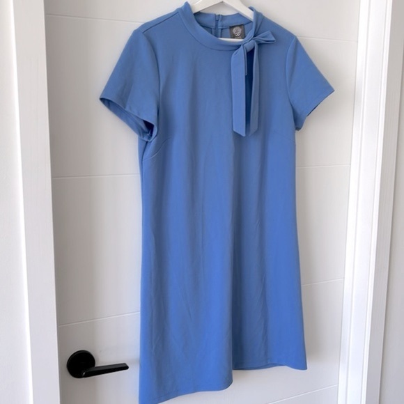 Womens Size 14 Vince Camuto Blue Tie Neck Short Sleeve Sheath Dress - Picture 6 of 11